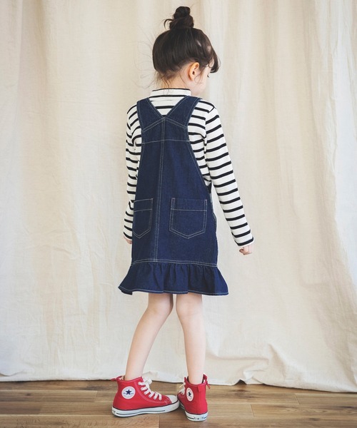 BRANSHES（ブランシェス）の「裾フリルデニムジャンパースカート（ジャンパースカート・キッズ・ブルー/ネイビー・120cm/90cm/130cm/100cm/110cm）」の9枚目の写真