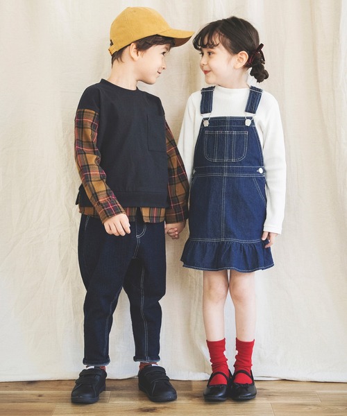 BRANSHES（ブランシェス）の「裾フリルデニムジャンパースカート（ジャンパースカート・キッズ・ブルー/ネイビー・120cm/90cm/130cm/100cm/110cm）」の18枚目の写真