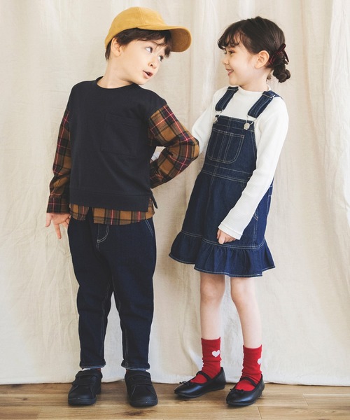 BRANSHES（ブランシェス）の「裾フリルデニムジャンパースカート（ジャンパースカート・キッズ・ブルー/ネイビー・120cm/90cm/130cm/100cm/110cm）」の19枚目の写真