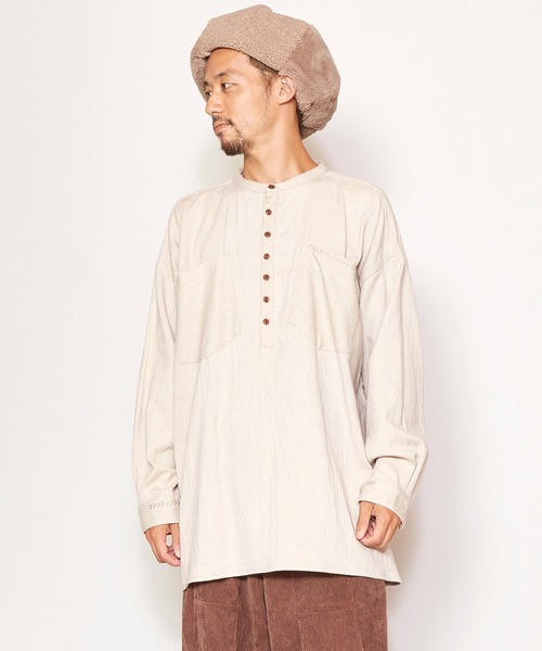 チャイハネ(チャイハネ)の「【チャイハネ】シェパルMEN'Sトップス(シャツ/ブラウス・メンズ・ベージュ/ネイビー/カーキ/キャメル・FREE)」の2枚目の写真