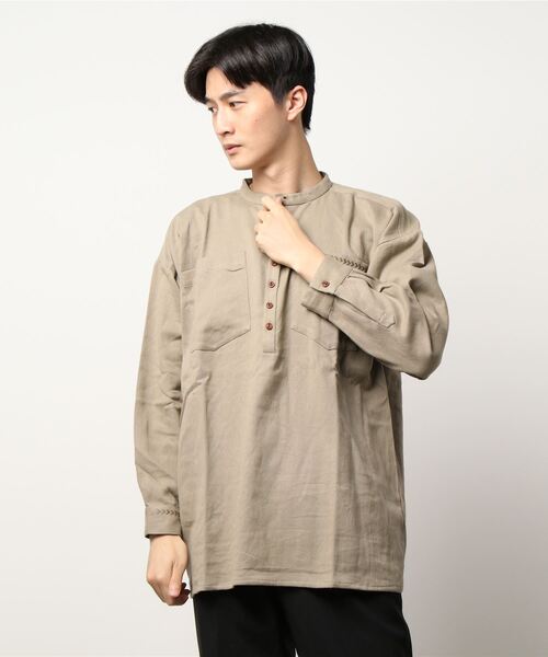 チャイハネ(チャイハネ)の「【チャイハネ】シェパルMEN'Sトップス(シャツ/ブラウス・メンズ・ベージュ/ネイビー/カーキ/キャメル・FREE)」の7枚目の写真