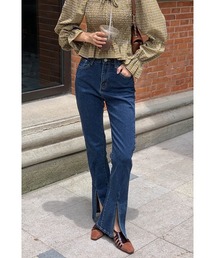 【LEJA】裾スリット美脚スキニーパンツ