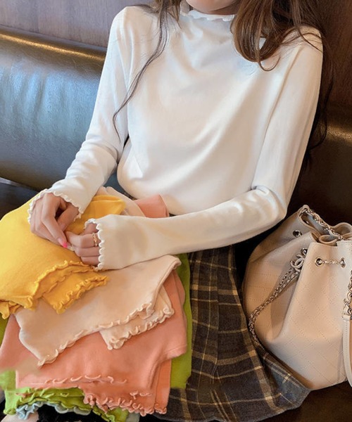 Anuenue（アヌエヌエ）の「ハイネックフリルカットソー 長袖（Tシャツ/カットソー・レディース・ホワイト/ブラック/イエロー/ブルー/グリーン・2L/3L/S/M/L）」の2枚目の写真