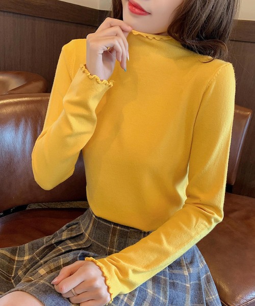 Anuenue（アヌエヌエ）の「ハイネックフリルカットソー 長袖（Tシャツ/カットソー・レディース・ホワイト/ブラック/イエロー/ブルー/グリーン・2L/3L/S/M/L）」の5枚目の写真