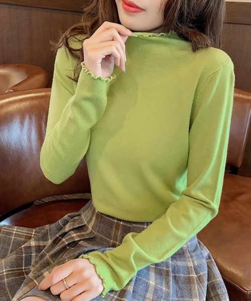 Anuenue（アヌエヌエ）の「ハイネックフリルカットソー 長袖（Tシャツ/カットソー・レディース・ホワイト/ブラック/イエロー/ブルー/グリーン・2L/3L/S/M/L）」の4枚目の写真