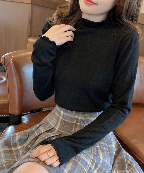 Anuenue（アヌエヌエ）の「ハイネックフリルカットソー 長袖（Tシャツ/カットソー・レディース・ホワイト/ブラック/イエロー/ブルー/グリーン・2L/3L/S/M/L）」の3枚目の写真