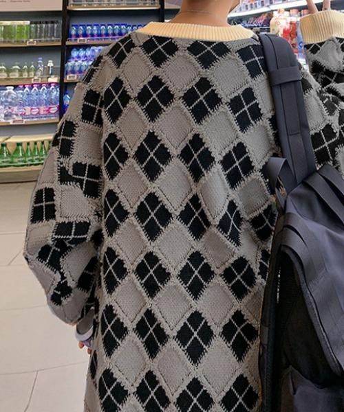 MGV(エムジーヴィー)の「アーガイル柄オーバーサイズニット(ニット/セーター・メンズ・ブラック/オレンジ/グリーン/グレー/ブルー・LARGE/MEDIUM/X-LARGE)」の20枚目の写真