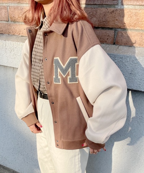 nemne store(ネンネストア)の「ミント香るワッペン付きスタジャン(スタジャン・レディース・グリーン/ベージュ・フリー)」の5枚目の写真