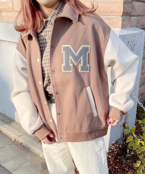 nemne store(ネンネストア)の「ミント香るワッペン付きスタジャン(スタジャン・レディース・グリーン/ベージュ・フリー)」の6枚目の写真