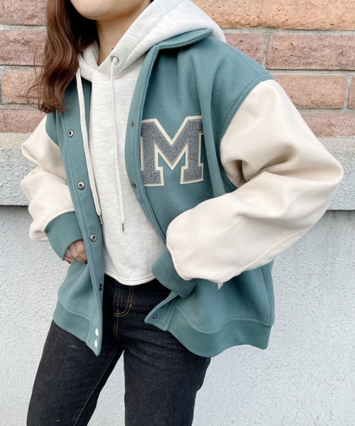 nemne store(ネンネストア)の「ミント香るワッペン付きスタジャン(スタジャン・レディース・グリーン/ベージュ・フリー)」の15枚目の写真