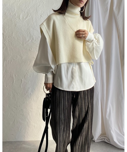 She's Closet(シーズクローゼット)の「モヘアタッチサイドリボンショート丈ハイネックニットベスト(ベスト・レディース・アイボリー・FREE)」の5枚目の写真
