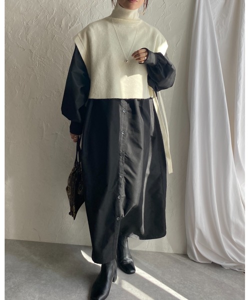 She's Closet(シーズクローゼット)の「モヘアタッチサイドリボンショート丈ハイネックニットベスト(ベスト・レディース・アイボリー・FREE)」の4枚目の写真