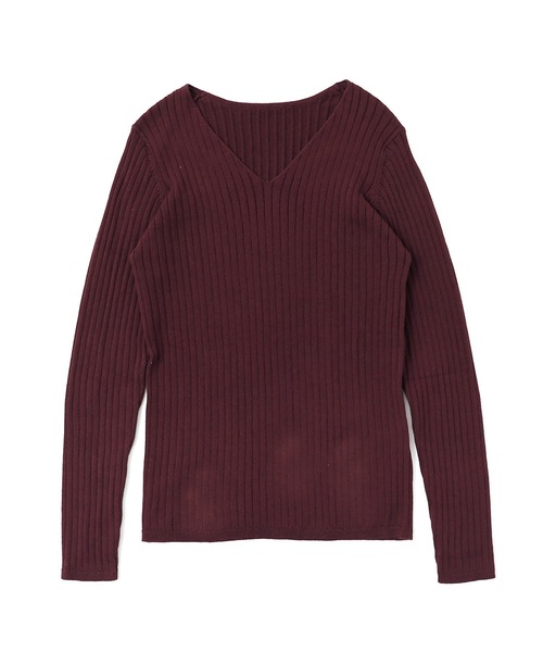 Fashion Letter(ファッションレター)の「Vネックリブニット(ニット/セーター・レディース・ダークグリーン/ブラック/杢グレー/バーガンディー/グレイッシュベージュ・M~L/4L~5L/LL~3L)」の10枚目の写真