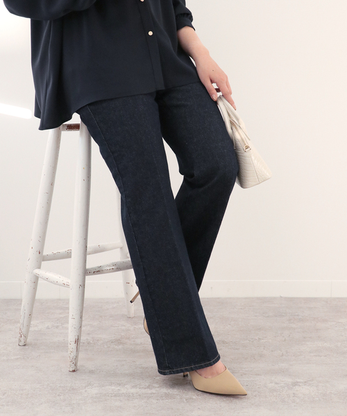 Simplicite（サンプリシテ）の「Natural Friendly Denim フレアパンツ◆（デニムパンツ・レディース・ブルー/レッド/ネイビー・SMALL/MEDIUM）」の2枚目の写真