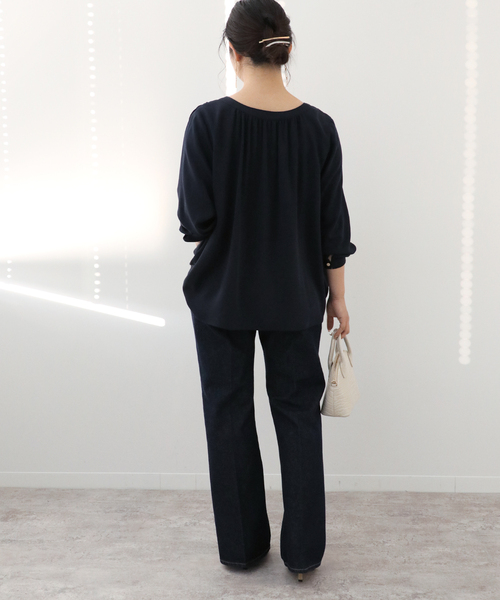 Simplicite（サンプリシテ）の「Natural Friendly Denim フレアパンツ◆（デニムパンツ・レディース・ブルー/レッド/ネイビー・SMALL/MEDIUM）」の5枚目の写真