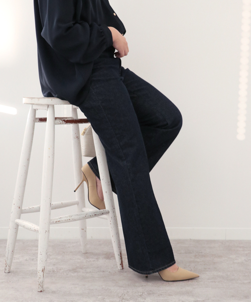 Simplicite（サンプリシテ）の「Natural Friendly Denim フレアパンツ◆（デニムパンツ・レディース・ブルー/レッド/ネイビー・SMALL/MEDIUM）」の4枚目の写真