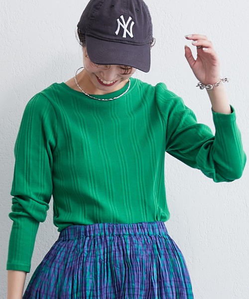 CIAOPANIC TYPY（チャオパニックティピー）の「▽ボリュームスリーブリブTee（Tシャツ/カットソー・レディース・ブラック/オフホワイト/オレンジ/グリーン・ONE SIZE）」の3枚目の写真