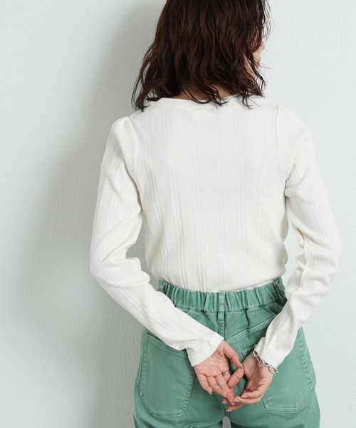 CIAOPANIC TYPY（チャオパニックティピー）の「▽ボリュームスリーブリブTee（Tシャツ/カットソー・レディース・ブラック/オフホワイト/オレンジ/グリーン・ONE SIZE）」の8枚目の写真