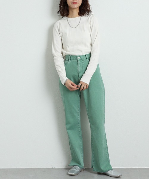 CIAOPANIC TYPY（チャオパニックティピー）の「▽ボリュームスリーブリブTee（Tシャツ/カットソー・レディース・ブラック/オフホワイト/オレンジ/グリーン・ONE SIZE）」の10枚目の写真