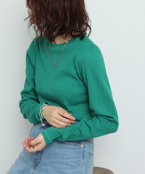 CIAOPANIC TYPY（チャオパニックティピー）の「▽ボリュームスリーブリブTee（Tシャツ/カットソー・レディース・ブラック/オフホワイト/オレンジ/グリーン・ONE SIZE）」の22枚目の写真