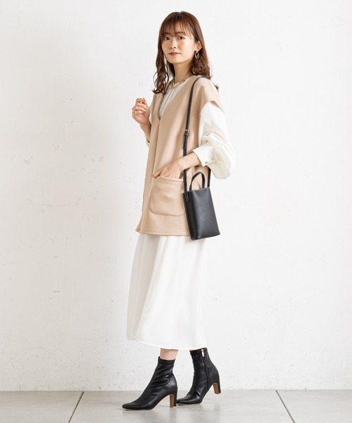 prose verse（プロズヴェール）の「ベストSETギャザーロングワンピース（ワンピース・レディース・ブラック/ネイビー/ベージュ・ﾌﾘ-）」の4枚目の写真