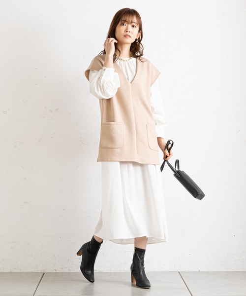 prose verse（プロズヴェール）の「ベストSETギャザーロングワンピース（ワンピース・レディース・ブラック/ネイビー/ベージュ・ﾌﾘ-）」の6枚目の写真