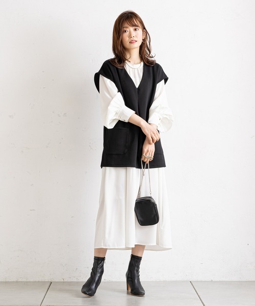 prose verse（プロズヴェール）の「ベストSETギャザーロングワンピース（ワンピース・レディース・ブラック/ネイビー/ベージュ・ﾌﾘ-）」の7枚目の写真