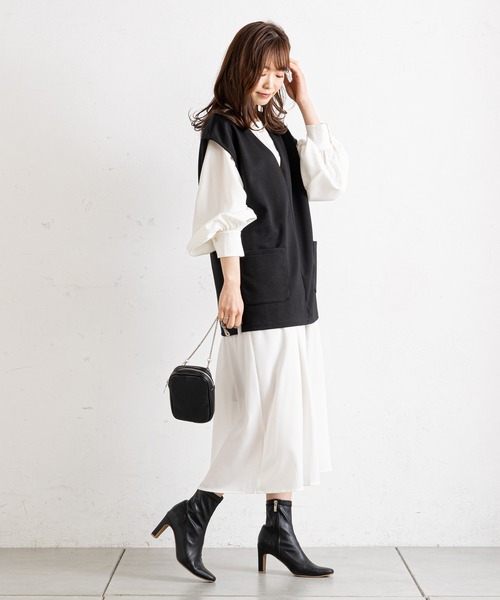 prose verse（プロズヴェール）の「ベストSETギャザーロングワンピース（ワンピース・レディース・ブラック/ネイビー/ベージュ・ﾌﾘ-）」の9枚目の写真