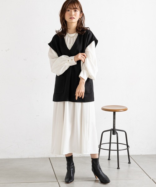 prose verse（プロズヴェール）の「ベストSETギャザーロングワンピース（ワンピース・レディース・ブラック/ネイビー/ベージュ・ﾌﾘ-）」の10枚目の写真