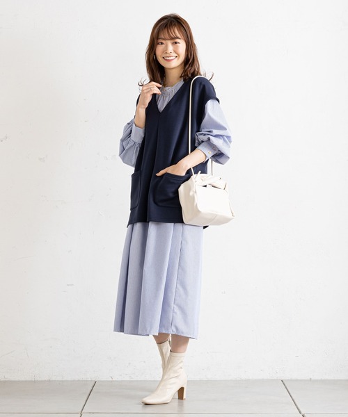 prose verse（プロズヴェール）の「ベストSETギャザーロングワンピース（ワンピース・レディース・ブラック/ネイビー/ベージュ・ﾌﾘ-）」の11枚目の写真