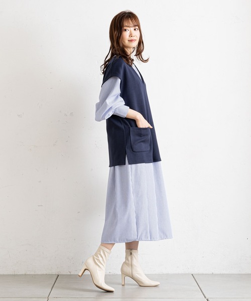 prose verse（プロズヴェール）の「ベストSETギャザーロングワンピース（ワンピース・レディース・ブラック/ネイビー/ベージュ・ﾌﾘ-）」の12枚目の写真