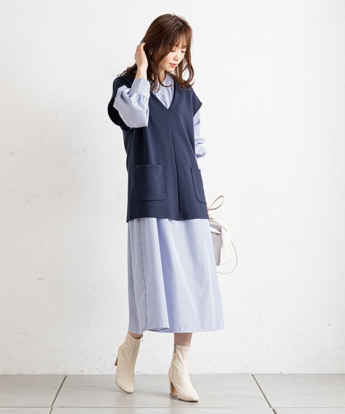 prose verse（プロズヴェール）の「ベストSETギャザーロングワンピース（ワンピース・レディース・ブラック/ネイビー/ベージュ・ﾌﾘ-）」の13枚目の写真