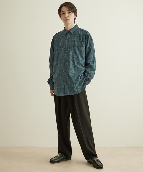 JUNRED(ジュンレッド)の「【トレンドプリント、イージーケア】ダマスクプリントロングスリーブルーズシャツ(シャツ/ブラウス・メンズ・グリーン/ブラック・L/LL/M)」の5枚目の写真