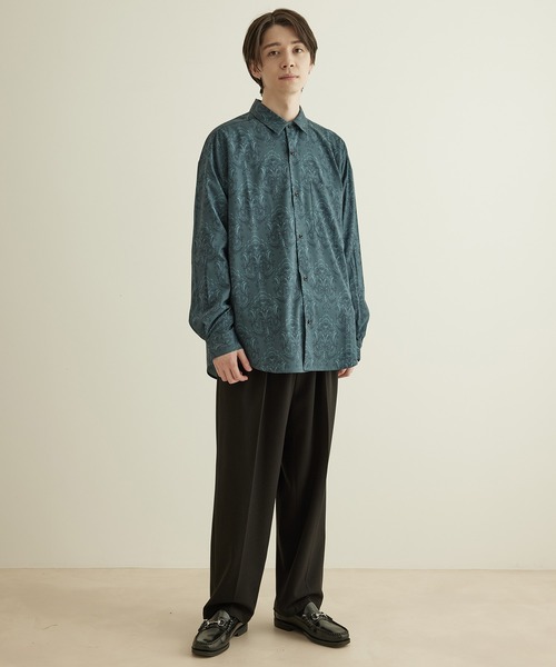 JUNRED(ジュンレッド)の「【トレンドプリント、イージーケア】ダマスクプリントロングスリーブルーズシャツ(シャツ/ブラウス・メンズ・グリーン/ブラック・L/LL/M)」の4枚目の写真