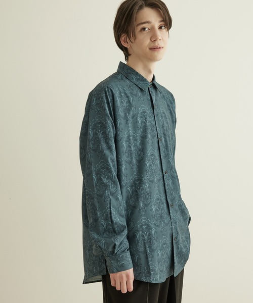 JUNRED(ジュンレッド)の「【トレンドプリント、イージーケア】ダマスクプリントロングスリーブルーズシャツ(シャツ/ブラウス・メンズ・グリーン/ブラック・L/LL/M)」の6枚目の写真