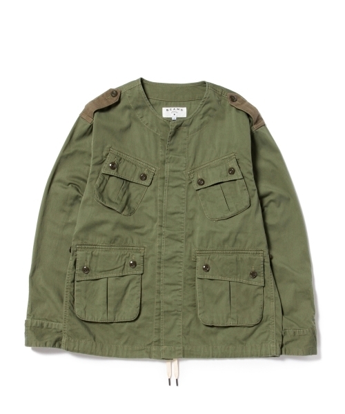 BEAMS（ビームス）の「○BEAMS / ノーカラー ファティーグ ジャケット（ミリタリージャケット・メンズ・オフホワイト/オリーブ・MEDIUM/LARGE/SMALL）」の19枚目の写真