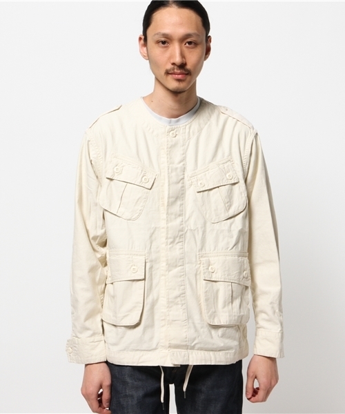 BEAMS（ビームス）の「○BEAMS / ノーカラー ファティーグ ジャケット（ミリタリージャケット・メンズ・オフホワイト/オリーブ・MEDIUM/LARGE/SMALL）」の6枚目の写真
