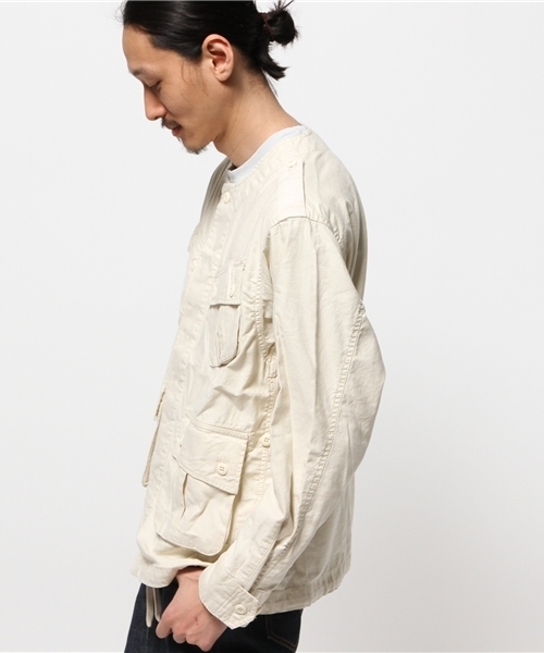 BEAMS（ビームス）の「○BEAMS / ノーカラー ファティーグ ジャケット（ミリタリージャケット・メンズ・オフホワイト/オリーブ・MEDIUM/LARGE/SMALL）」の13枚目の写真