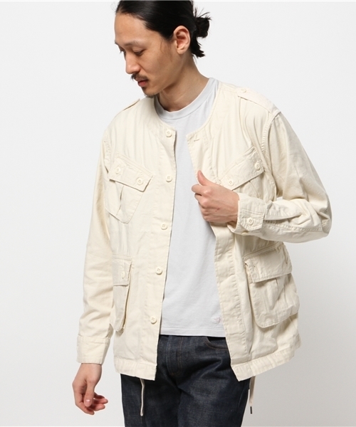 BEAMS（ビームス）の「○BEAMS / ノーカラー ファティーグ ジャケット（ミリタリージャケット・メンズ・オフホワイト/オリーブ・MEDIUM/LARGE/SMALL）」の12枚目の写真