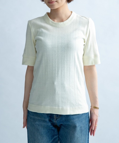 FORK&SPOON（フォークアンドスプーン）の「FORK&SPOON　丸胴針抜き5分袖Tシャツ（Tシャツ/カットソー・レディース・ブラック/ブルー/アイボリー/グリーン系その他・ONE）」の2枚目の写真