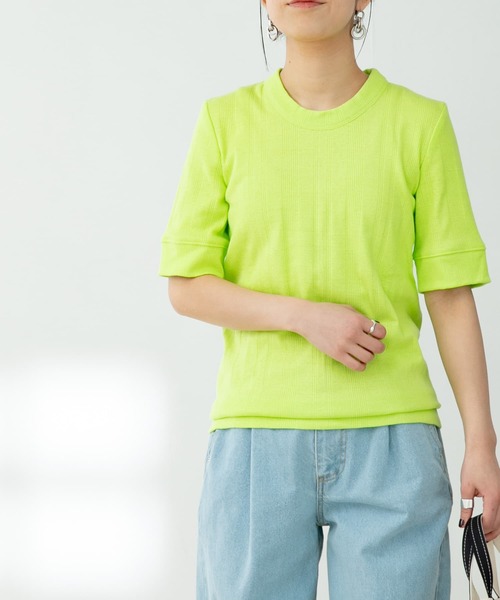 FORK&SPOON（フォークアンドスプーン）の「FORK&SPOON　丸胴針抜き5分袖Tシャツ（Tシャツ/カットソー・レディース・ブラック/ブルー/アイボリー/グリーン系その他・ONE）」の9枚目の写真