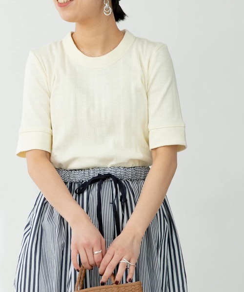 FORK&SPOON（フォークアンドスプーン）の「FORK&SPOON　丸胴針抜き5分袖Tシャツ（Tシャツ/カットソー・レディース・ブラック/ブルー/アイボリー/グリーン系その他・ONE）」の6枚目の写真