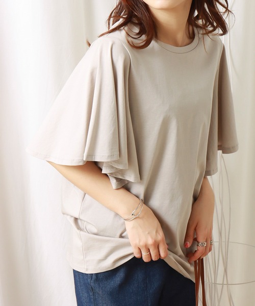 libelle more（リベル モア）の「《接触冷感》きれいめシルケット袖フレアプルオーバー（Tシャツ/カットソー・レディース・ブラック/ミント/オフホワイト/グレイッシュベージュ・L/M）」の3枚目の写真