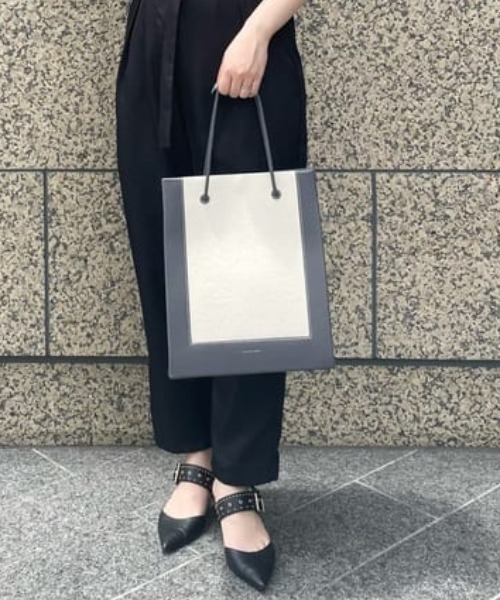 SAMANTHAVEGA（サマンサベガ）の「ショッパー風キャンバス縦長A4トートバッグ（トートバッグ・レディース・ブラック/ホワイト/ブラウン/グレー・FREE）」の3枚目の写真