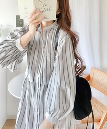 【mily bilet】1枚で主役級。マルチストライプクレリックシャツワンピース