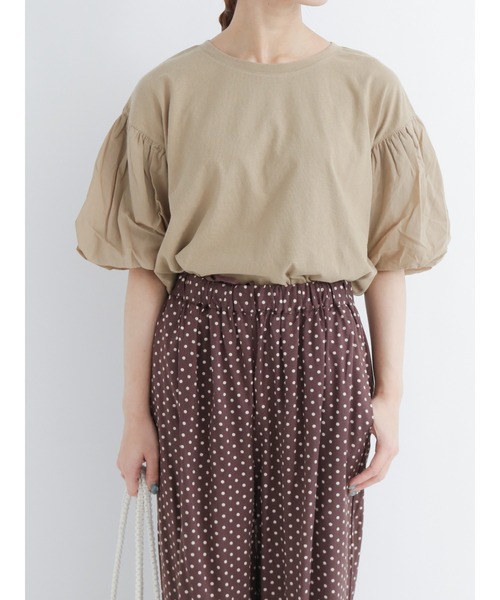 Samansa Mos2（サマンサ モスモス）の「袖バルーンTシャツ（Tシャツ/カットソー・レディース・ブラック/ベージュ/オフホワイト/ミント・ﾌﾘ-）」の3枚目の写真