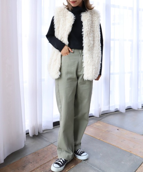 moment+（モーメントプラス）の「綿100％無地＆ボーダー ハイネックロングスリーブTシャツ（Tシャツ/カットソー・レディース・ブラック/オフホワイト/ピンク/グリーン/ブラック系その他・M）」の22枚目の写真