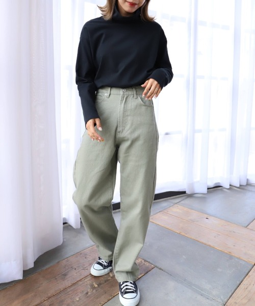 moment+（モーメントプラス）の「綿100％無地＆ボーダー ハイネックロングスリーブTシャツ（Tシャツ/カットソー・レディース・ブラック/オフホワイト/ピンク/グリーン/ブラック系その他・M）」の21枚目の写真