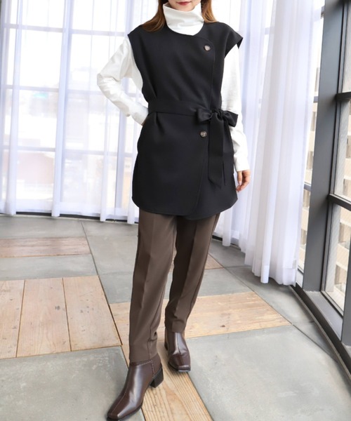 moment+（モーメントプラス）の「綿100％無地＆ボーダー ハイネックロングスリーブTシャツ（Tシャツ/カットソー・レディース・ブラック/オフホワイト/ピンク/グリーン/ブラック系その他・M）」の16枚目の写真