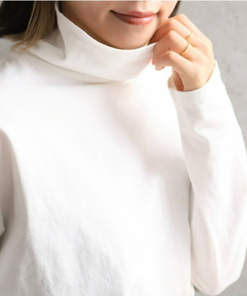 moment+（モーメントプラス）の「綿100％無地＆ボーダー ハイネックロングスリーブTシャツ（Tシャツ/カットソー・レディース・ブラック/オフホワイト/ピンク/グリーン/ブラック系その他・M）」の10枚目の写真